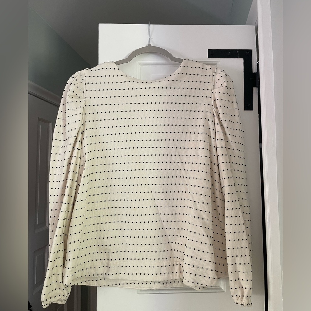 BURU Cream/Black Polka Dot Puff Sleeve Top - Size M